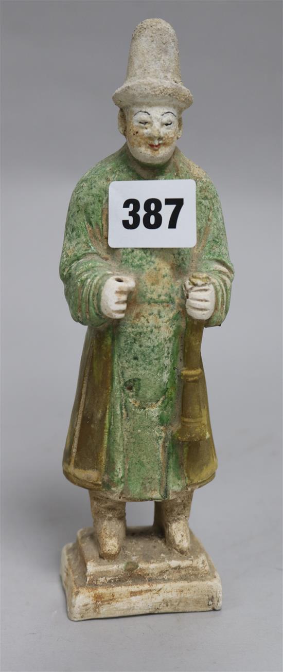 A Tang terracotta figure of an official, later painted 20cm.